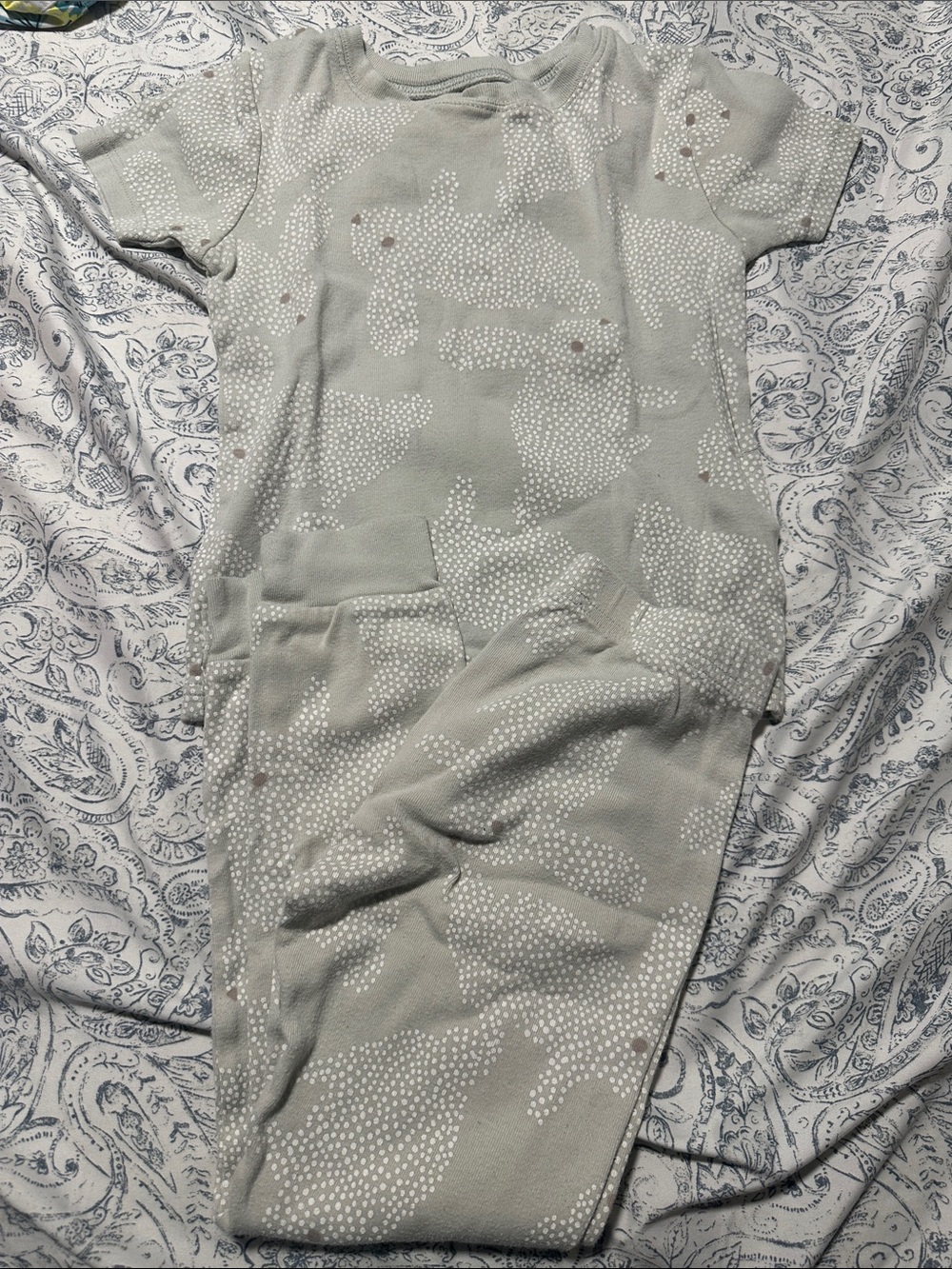 Kids bunny pjs Light Sage with Dot Pattern